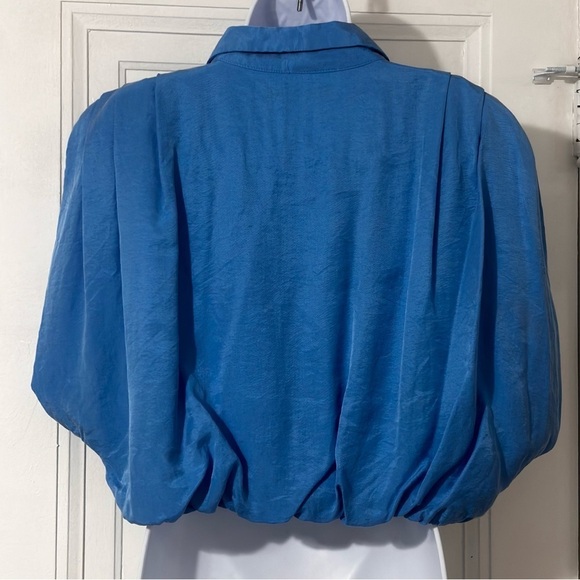 Zara XL blue semi button down sleeveless crop top - Picture 5 of 6